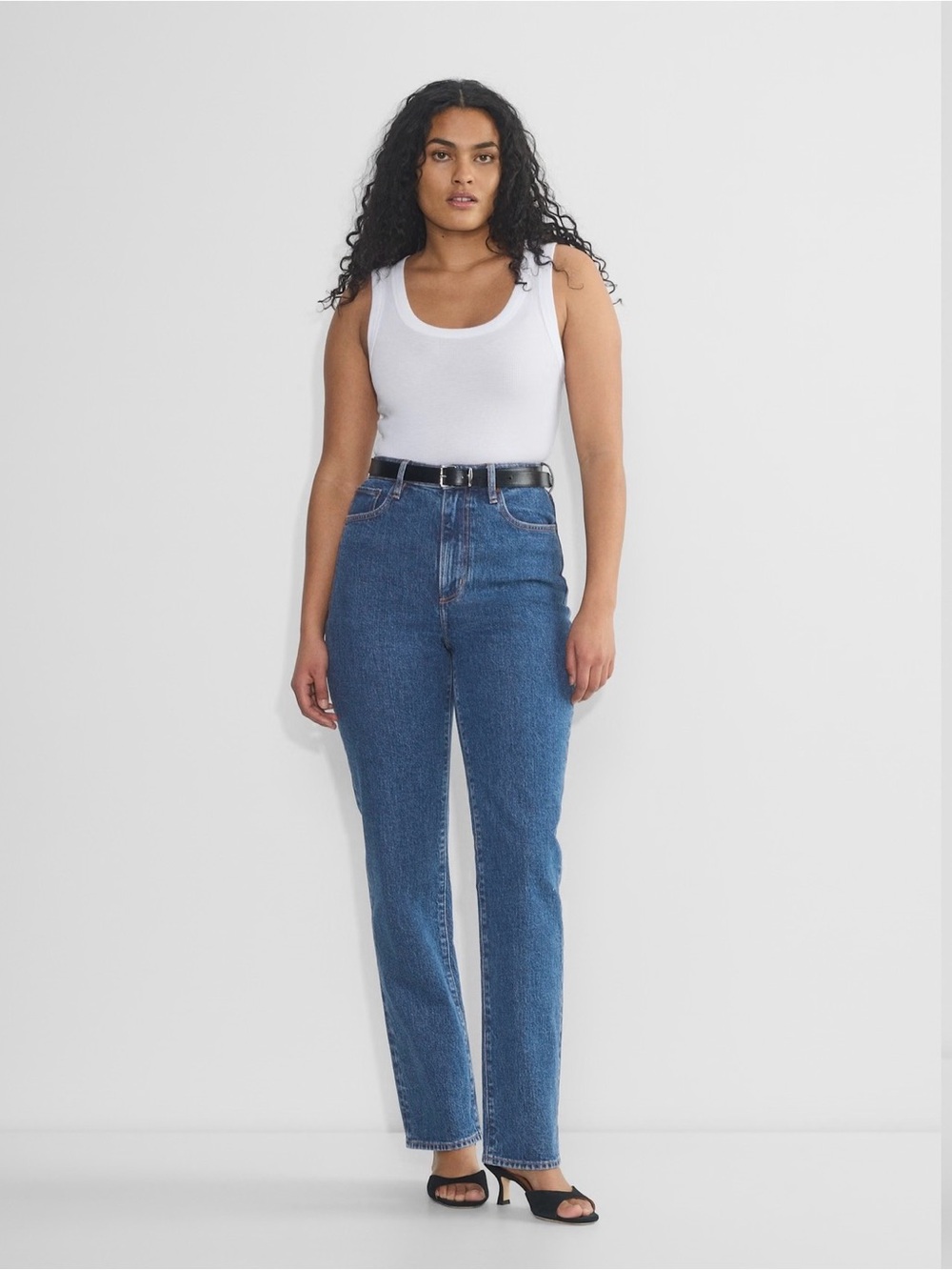 Denim forum Rowan curve-fit high waisted straight jean “medium blue”